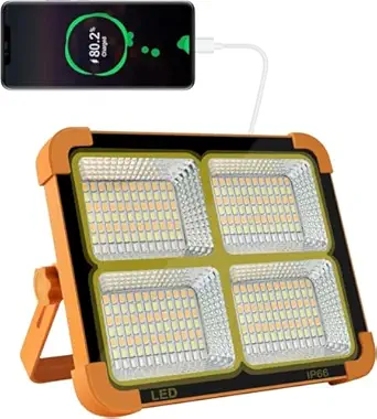 GlowBase Solar LED Flood Light, 100W, 16500 mAh Rechargeable, Waterproof Outdoor Light for Farms, Garage, Camping - Image 7