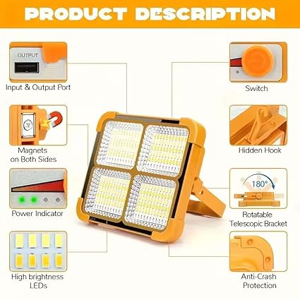 GlowBase Solar LED Flood Light, 100W, 16500 mAh Rechargeable, Waterproof Outdoor Light for Farms, Garage, Camping - Image 4